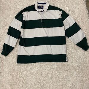 Lands' End Green and White Casual Button Down Shirt